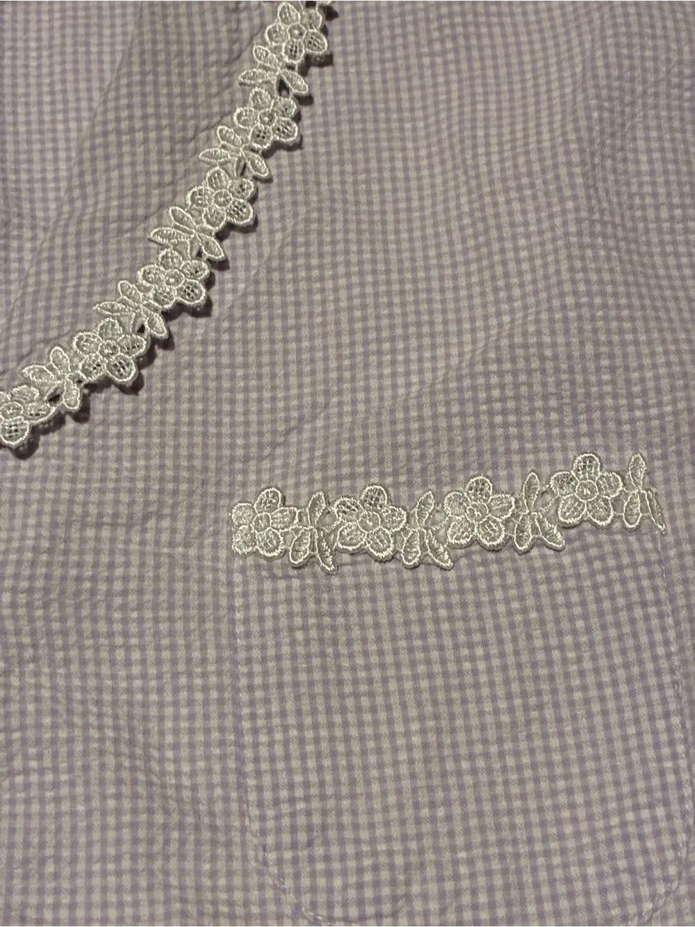 Sag Harbor Lavender Gingham Button-Front Shirt with Lace Trim  Sleepwear Set S